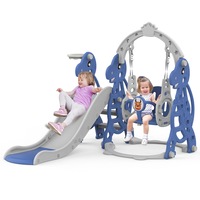 Advwin 4 in 1 Kids Slide Swing Set Toddler Indoor Outdoor Playground with Basketball Hoop Blue