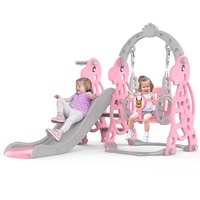 Advwin 4 in 1 Kids Slide Swing Set Toddler Indoor Outdoor Playground with Basketball Hoop Pink