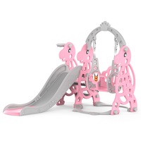 Advwin Toddler Slide Swing Set with Basketball Hoop 4 in 1 Outdoor Indoor Kids Playground Pink
