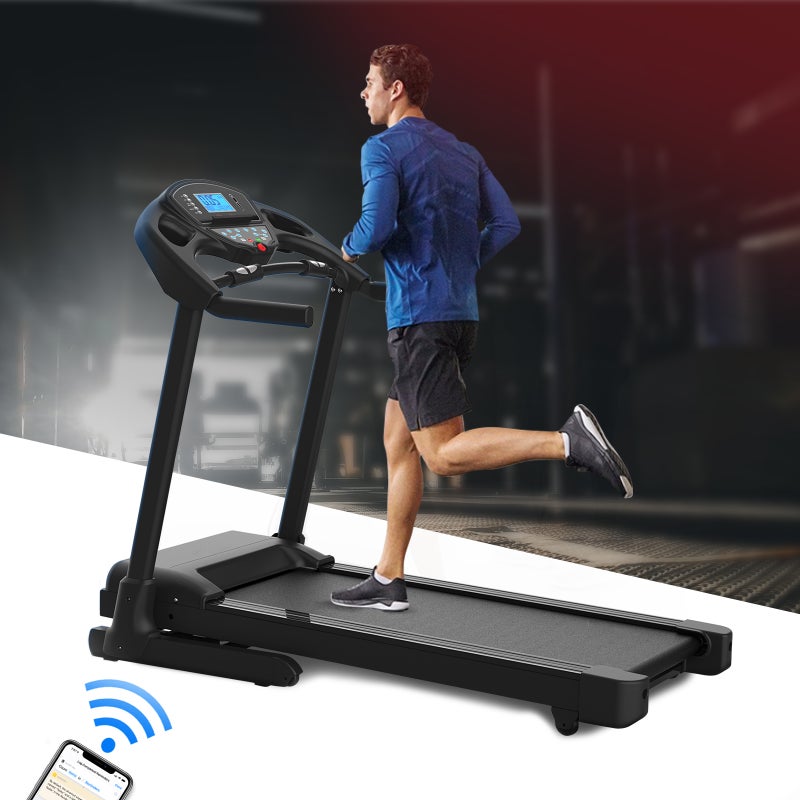 2500W Electric Folding Treadmill Auto Incline Bluetooth Running Machine Walking Fitness Equipment LCD Home Gym Exercise Black