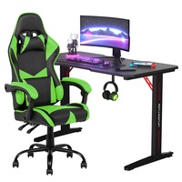 Gaming Chair Desk Set Office Table Racing Seat(Black Desk+Green&Black Chair)