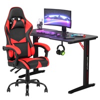 Gaming Chair Desk Set Office Table Racing Seat(Black Desk+Red&Black Chair)