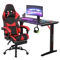 Gaming Chair Desk Set Office Table Racing Seat w/Footrest(Black Desk+Red&Black Chair)