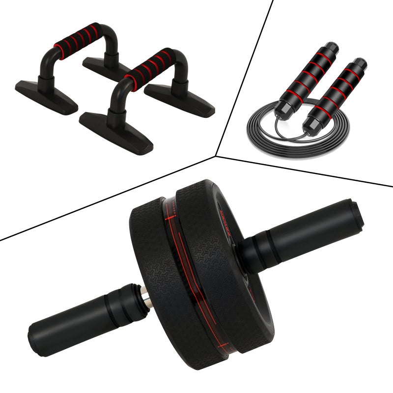 Gym Wheel Combination with Abdomen Roller Round,Knee Pad, Jump Rope,Push up Bars for Home Gym Office Workout