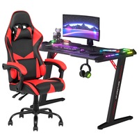RGB Gaming Chair Desk Set Office Table Racing Seat(Black Desk+Red&Black Chair)