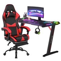 RGB Gaming Chair Desk Set Office Table Racing Seat(RGB Black Desk+Red&Black Chair)