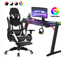 RGB Gaming Chair Desk Set Office Table Racing Seat(RGB Black Desk+Red/White/Grey/RGB&Black Chair)