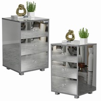 Advwin Set of 2 Mirrored Bedside Table 3 Drawers Glass Nightstand Storage