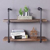 IHOMDEC 2 Tier Vintage Industrial Pipe Wall Shelf Retro Brown