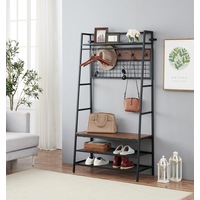 IHOMDEC 5-In-1 Hall Tree with Storage Bench & Hooks Brown