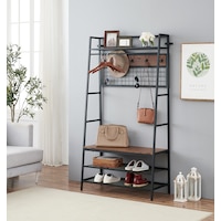 IHOMDEC 5-In-1 Hall Tree with Storage Bench & Hooks Brown