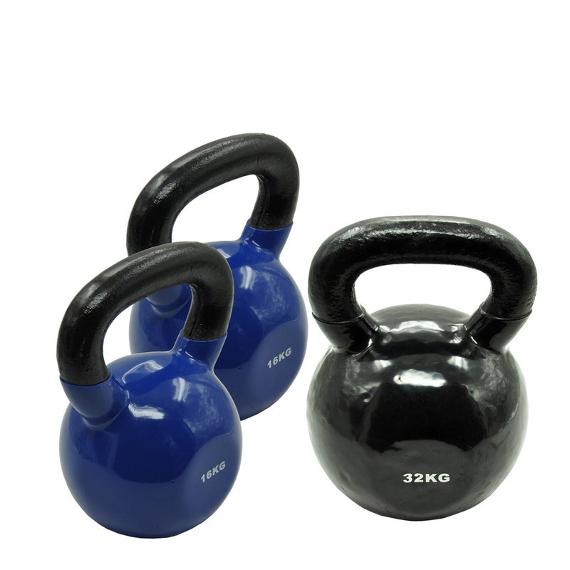 16kg x 2 + 32kg = Total 64kg Iron Vinyl Kettlebell Weight Gym Strength Training