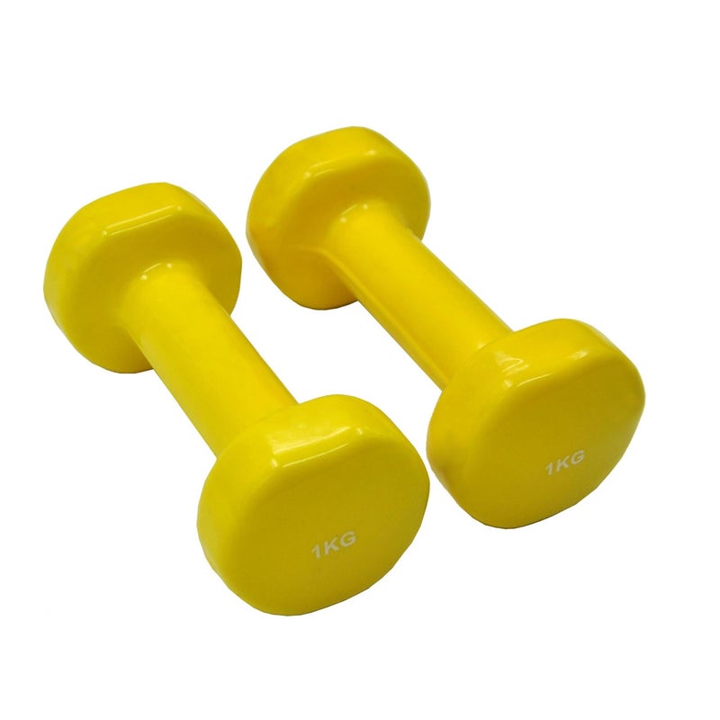 1kg x 2 - Vinyl Cast Iron Dumbbell Hand Weight - PVC Rubber Coated - Total 2kg