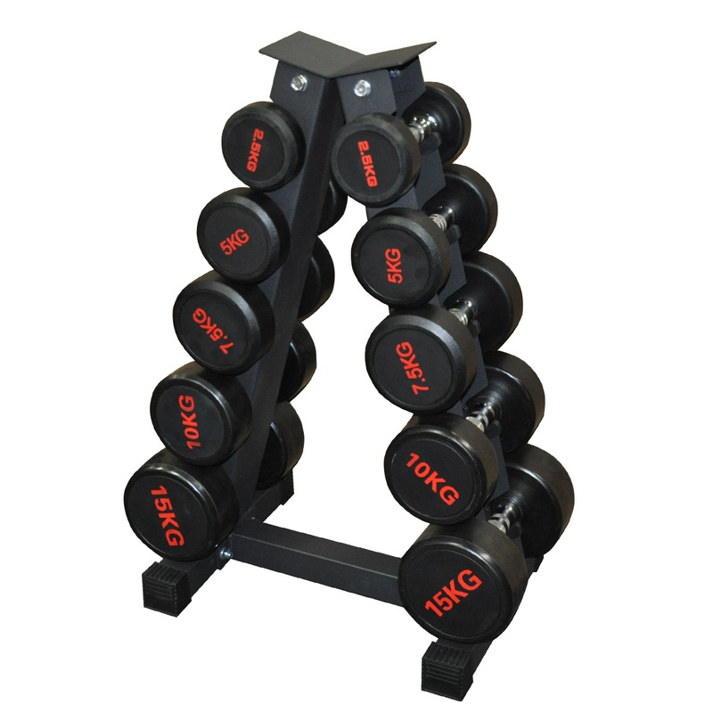 2.5kg to 15kg – 5 Pairs Total 80kg Commercial Round Rubber Dumbbell with Rack Australia