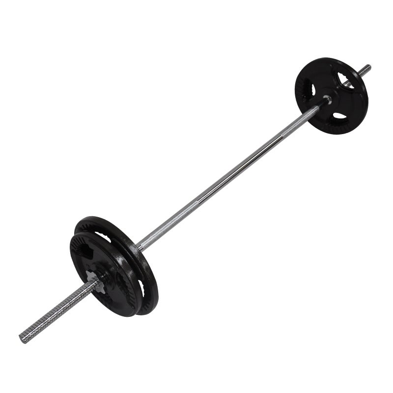 30kg Ez Grip Cast Iron Barbell Weight Set - 150cm Bar + 25kg Iron Weight Plates