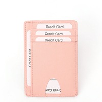 Slim Wallet RFID Front Pocket Wallet Minimalist Secure Thin Credit Card Holder Pink Cross Grain Pattern