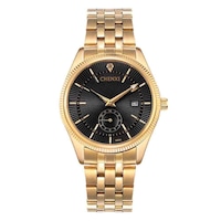 069A Calendar Gold Case Casual Men Watches Stainless Steel Strap Quartz Watch Gold-Black