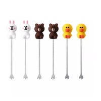 1Set Cute Mini Cartoon Animal Duck Forks Stainless Steel Long Stirring Fruit For Kids Dessert Coffee Handle Party Supplies