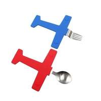 2 Pieces/Set Children Spoon Fork Steak Dinner Dessert Feeding Airplane Spoon+ Fork Set