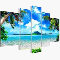 5Pcs Unframed Canvas Paint Seascape Beach Paintings Modern Home Wall Hanging Art Decor