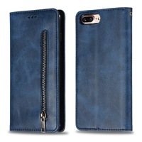 Calf Texture Zipper Magnetic Horizontal Flip Pu Leather Case For Iphone 8 / 7 With Wallet and Holder and Card Slots (Blue)