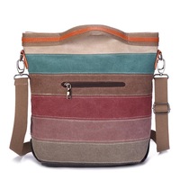 Canvas Contrast Striped Handbag Shoulder Bag Crossbody Bags For Women
