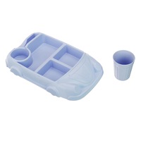 Cartoon Kids Dinnerware Set Bamboo Assembled Tableware With Plate Bowl Cup Picnic Kitchen Blue