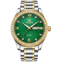 Men Fashion Waterproof Stainless Steel Strap Diamond Quartz Watch(Green)