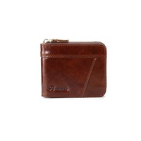 Men Pu Leather Retro Blocking Zipper Coin Bag Card Holder