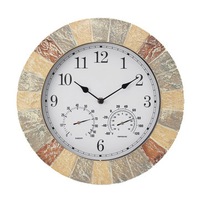 Outdoor Station Garden Wall Clock Thermometer Hand Painted 15 Inch Slate Effect