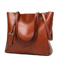 Women Oil Leather Tote Handbags Vintage Capacity Shopping Crossbody Bag
