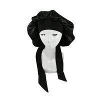 Silk Satin Elastic Sleeping Hair Bonnet - Black