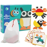 20 PCS Creative Animal Geo Blocks Wooden Pattern Blocks Puzzles with 20 Designs for Preschool or Kindergarten Kids
