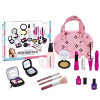 Kid Girls Makeup Set tool Eco-friendly Cosmetic Pretend Play Kit Princess Toy Pink Bag