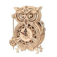 Robotime 3D DIY Wooden Puzzle Mechanical Gear Drive Pendulum Owl Clock LK503