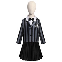 Girls Wednesday Addams Nevermore academy uniform Dress Flying Sleeve Tulle Party Dress Halloween Fancy-Dress Costume