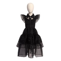 Girls Wednesday Dress Flying Sleeve Tulle Party Dress Halloween Fancy-Dress Cosplay Costume
