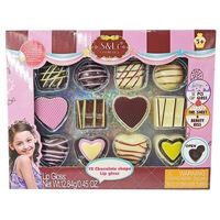 Kid Girls Lip Gloss Set 12 Chocolate Style Kids Safe Cosmetic Pretend Play Kit Princess Toy