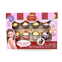Kid Girls Lip Gloss Set 8 Cupcake Style Kids Safe Cosmetic Pretend Play Kit Princess Toy
