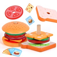 Montessori Wooden Simulation Food Stacking Toys for Toddlers Kids Preschool Educational Shape Matching Toys Fine Motor Skill Toy