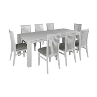 Foxglove 9pc Dining Set 225cm Table 8 PU Seat Chair Solid Mt Ash Wood - White