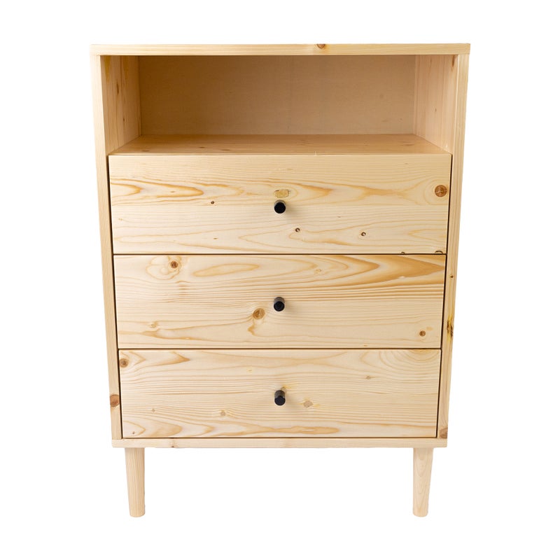 Jamie Tallboy 3 Chest of Drawers Solid Pine Wood Bed Storage Cabinet – Natural