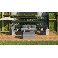 Jubert 5 Piece Outdoor Furniture Aluminium Mid Height Dining Set With Clear Tempered Glass Patio Wicker Garden- Grey