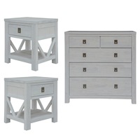 Myer 3pc Set 2 Bedside Tallboy Storage Cabinet Side End Table White Wash
