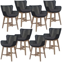 Stud Set of 8 Rope Outdoor Dining High Bar Chair Barstool with Timber Wood Frame