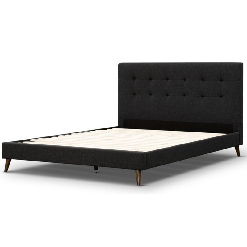 Volga Double Bed Platform Frame Fabric Upholstered Mattress Base – Charcoal