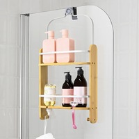 Bondi Over Door Screen Bamboo Shower Caddy with Universal Mounting Hook Shelving Hanging Organiser