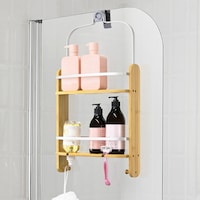 Bondi Over Door Screen Bamboo Shower Caddy with Universal Mounting Hook Shelving Hanging Organiser