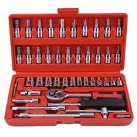 46pcs Socket Wrench Set CRV 1/4" Drive Metric Flexiable Extension Bar Truck Case