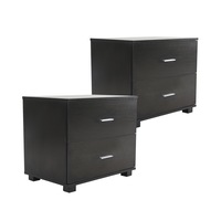 2X Bedside Tables Storage Cabinet Nightstand 2 Drawer Legs ETTA BLACK